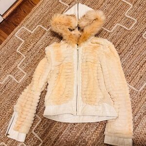 Women's Vintage Cream Fur and Leather Trimmed Jacket -Made in Italy